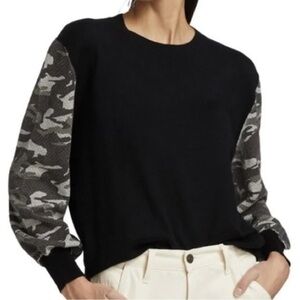 MONROW Cashmere Blend Black Camouflage Pullover Small NWT